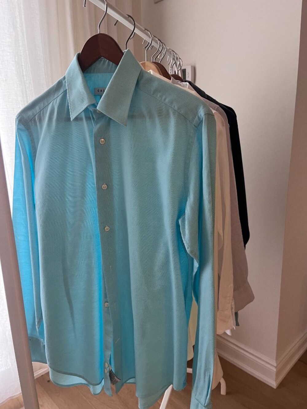 MEN'S LUXURY DRESS SHIRT, AQUA BLUE, MADE IN ITALY, SZ 39cm/15.5" NECK, USM - Picture 12 of 15